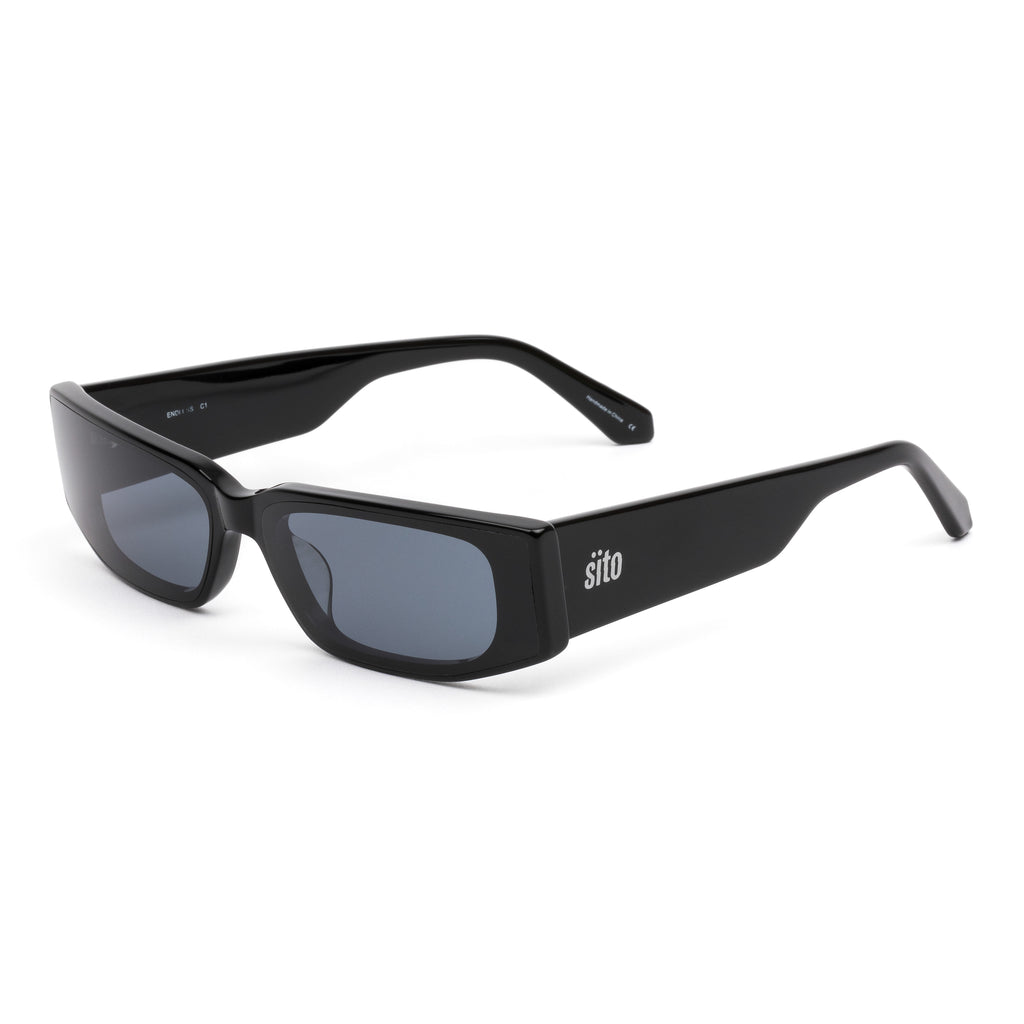 Black sunglasses with 'sito' branding on a white background