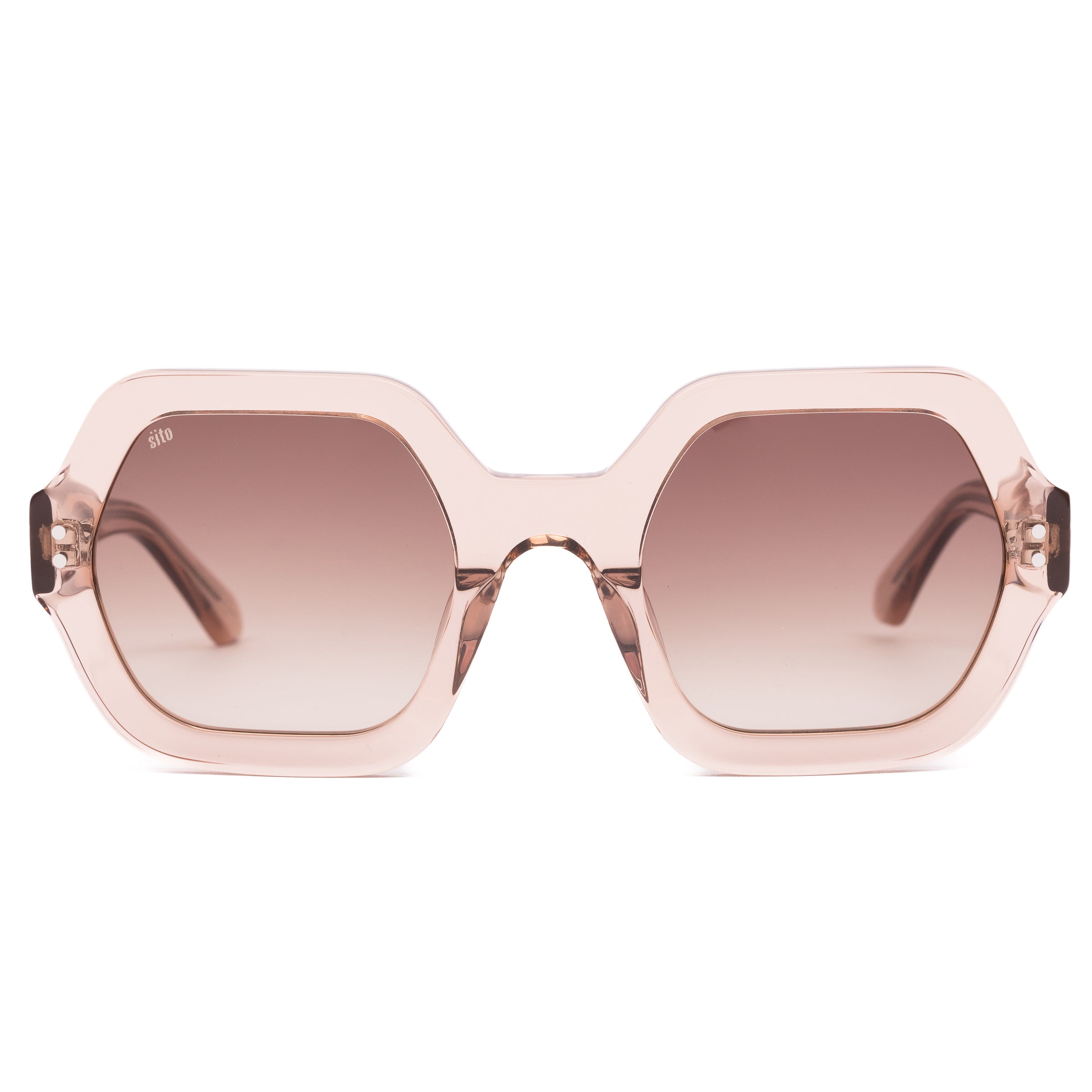 Pink sunglasses with gradient lenses on a white background