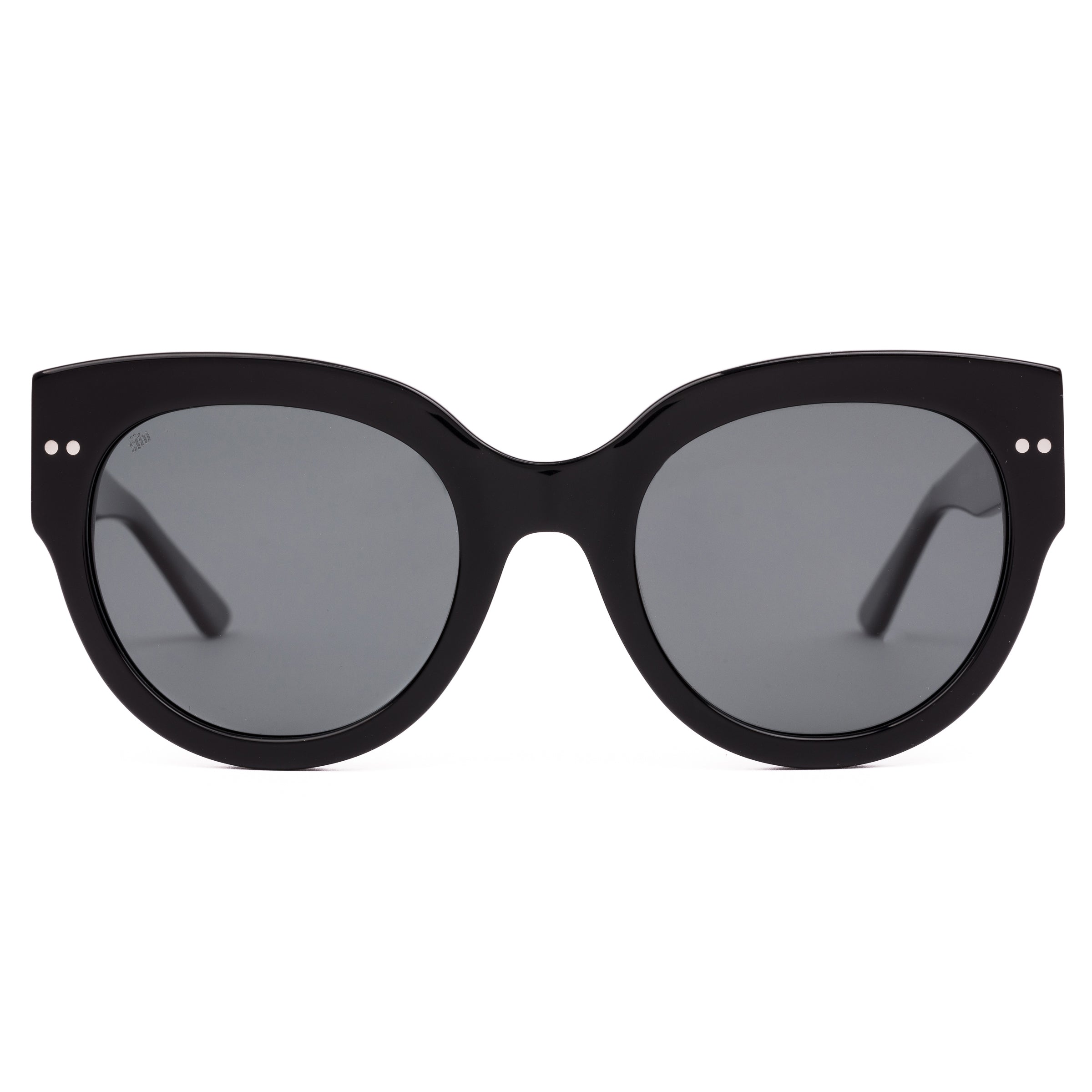 Black sunglasses with dark lenses on a white background