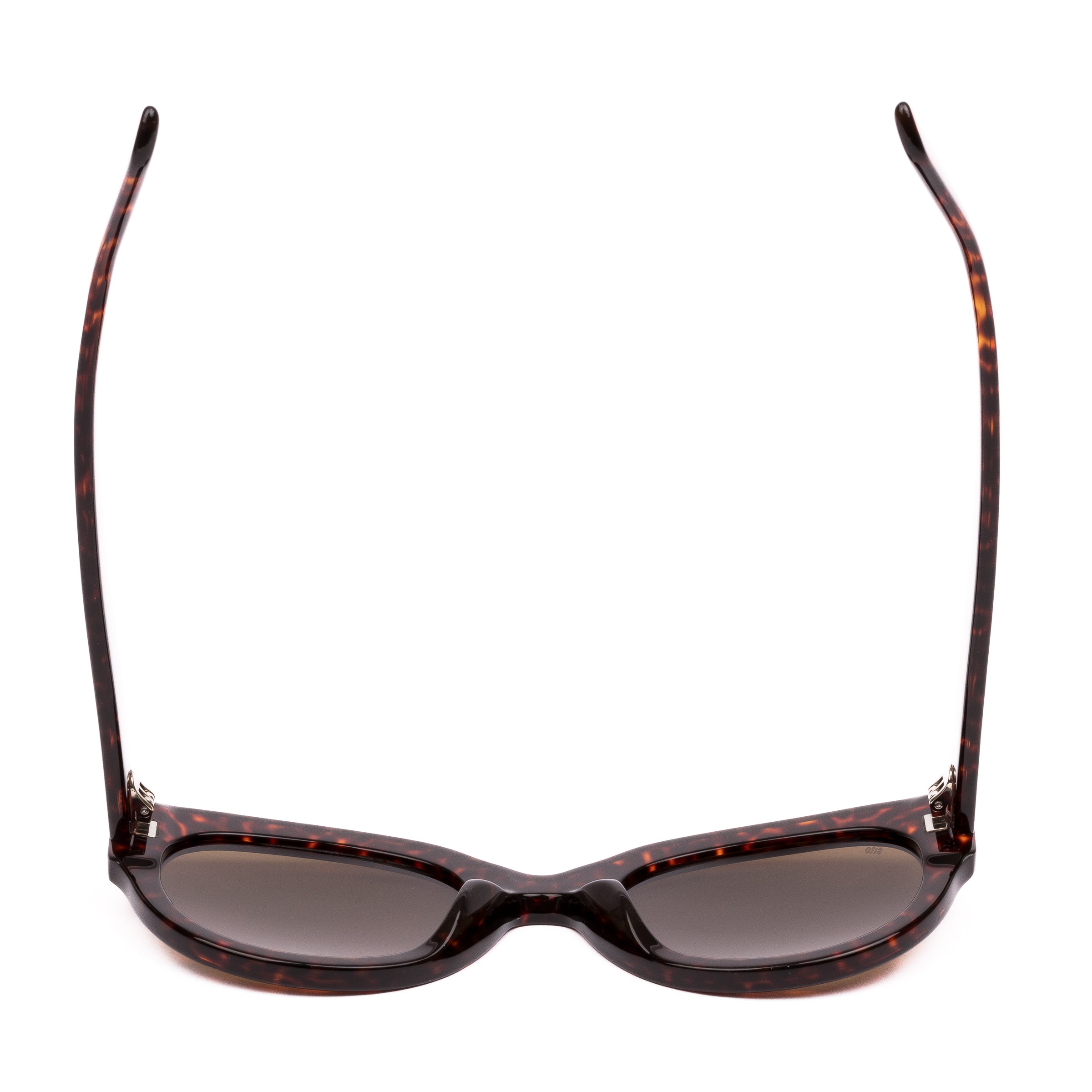 Sunglasses with tortoiseshell frame and brown lenses on a white background