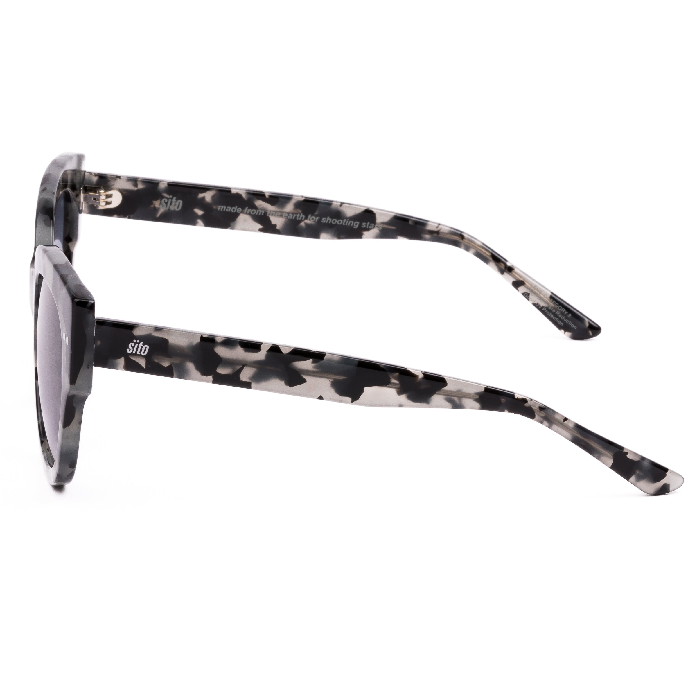Sunglasses with tortoiseshell frame and gray lenses on a white background