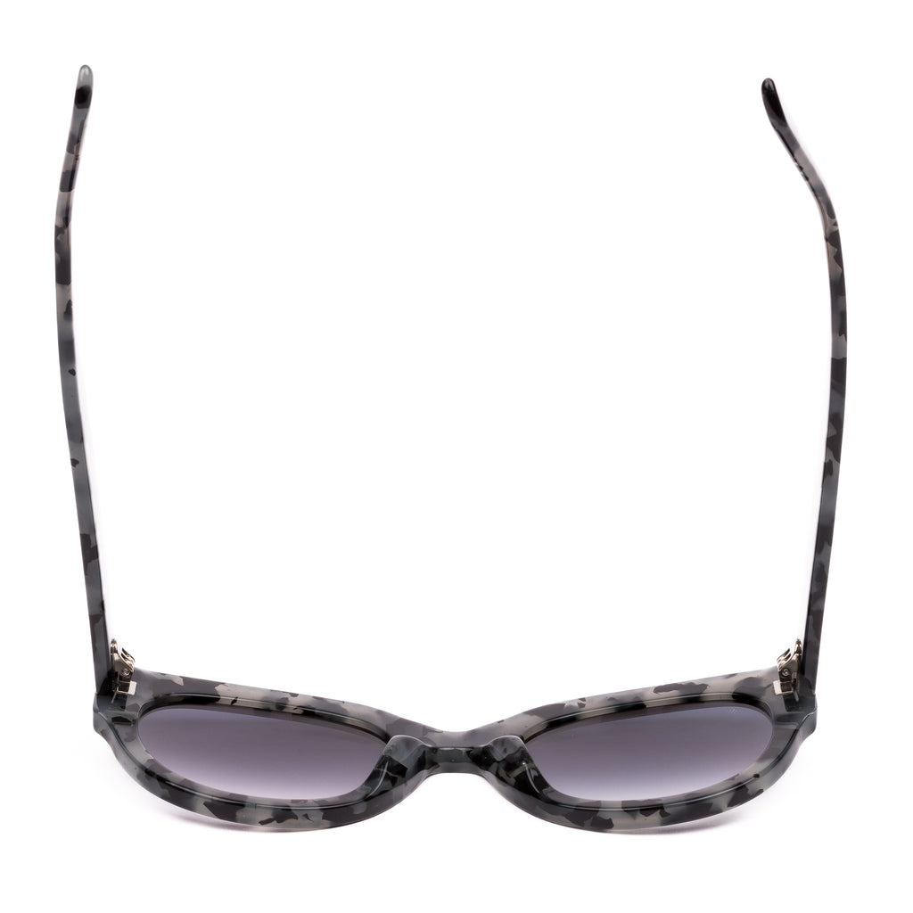 Sunglasses with tortoiseshell frame and gray lenses on a white background