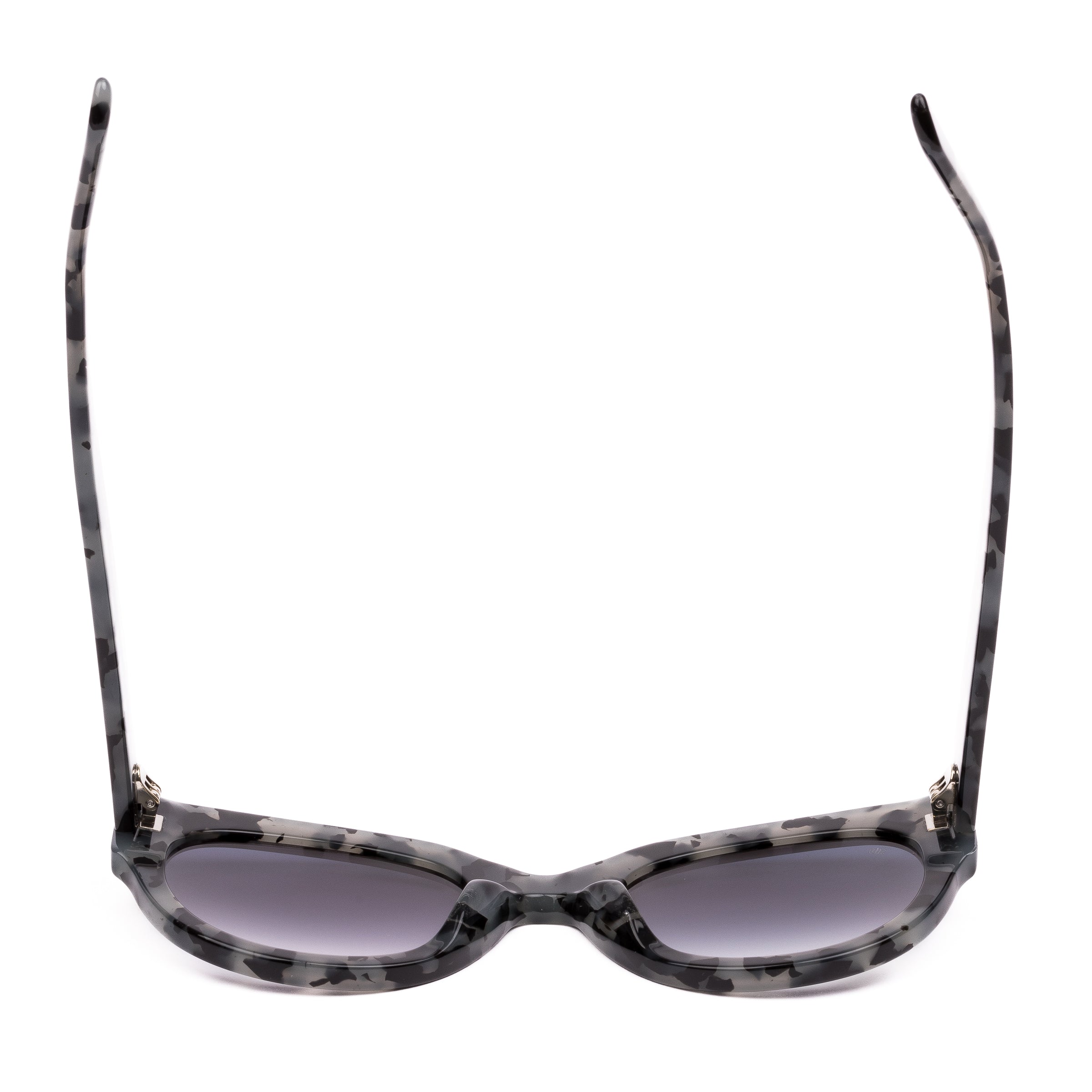Sunglasses with tortoiseshell frame and gray lenses on a white background