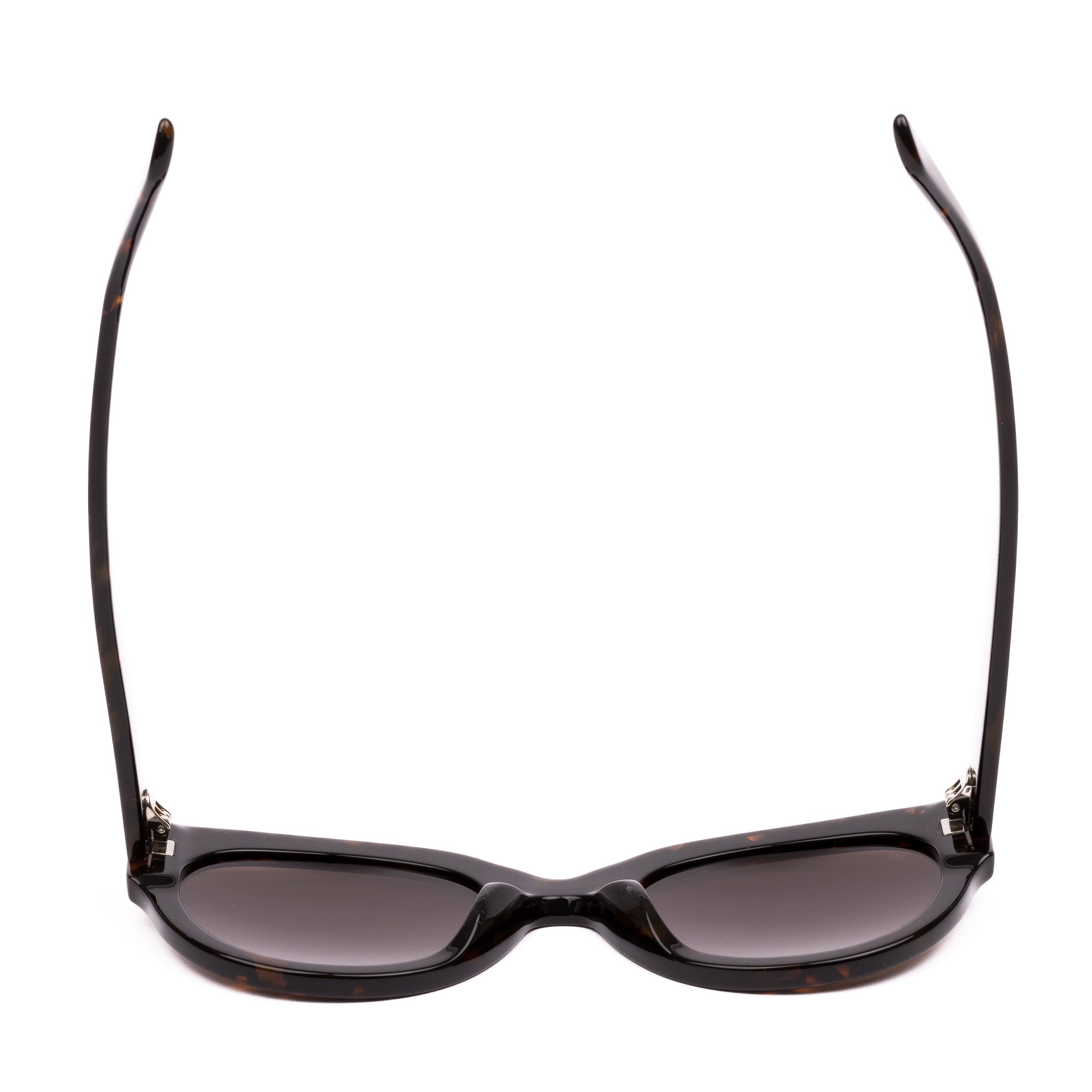 Sunglasses with tortoiseshell frame and brown lenses on a white background