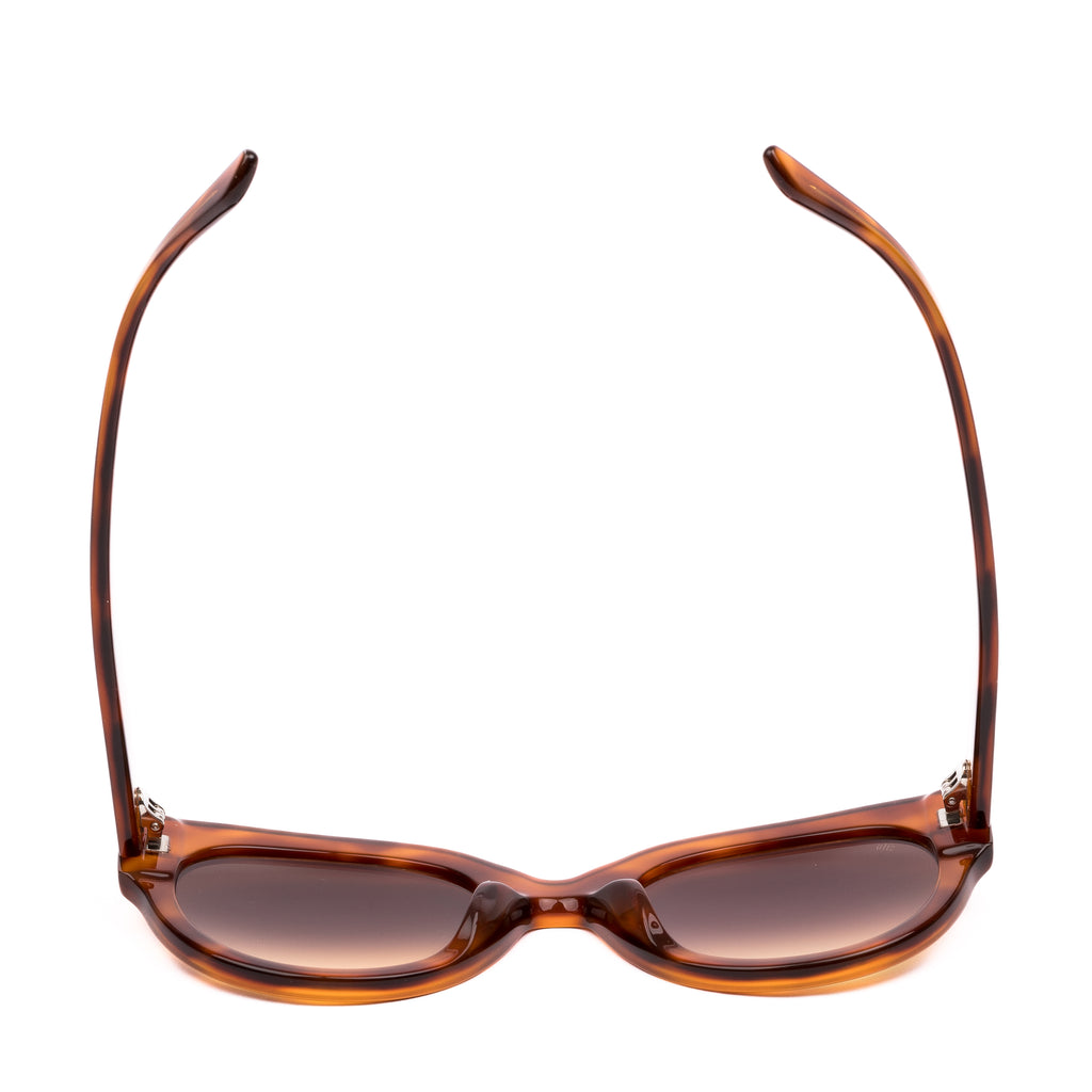 Tortoiseshell sunglasses with gradient lenses on a white background