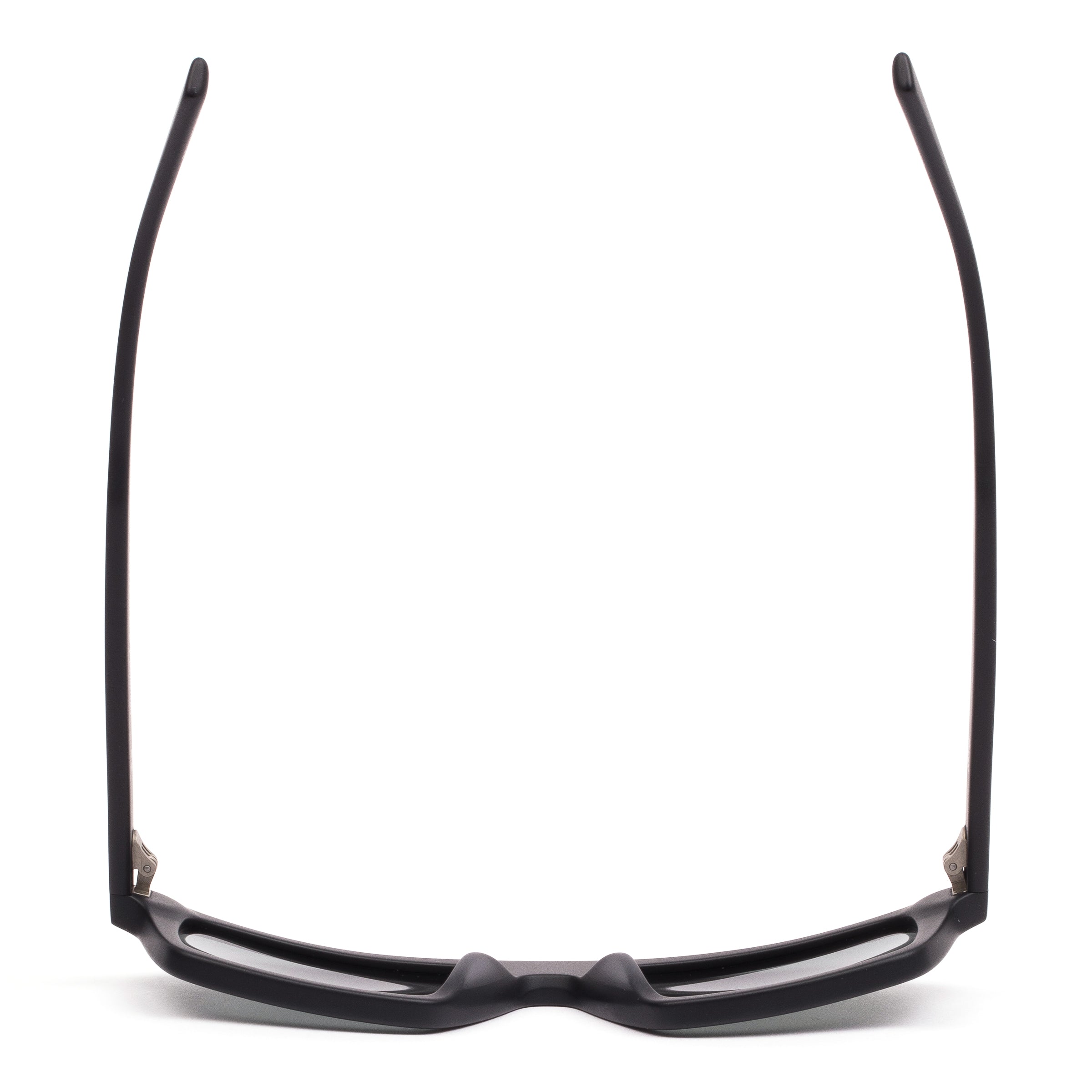 Black sunglasses with dark lenses on a white background