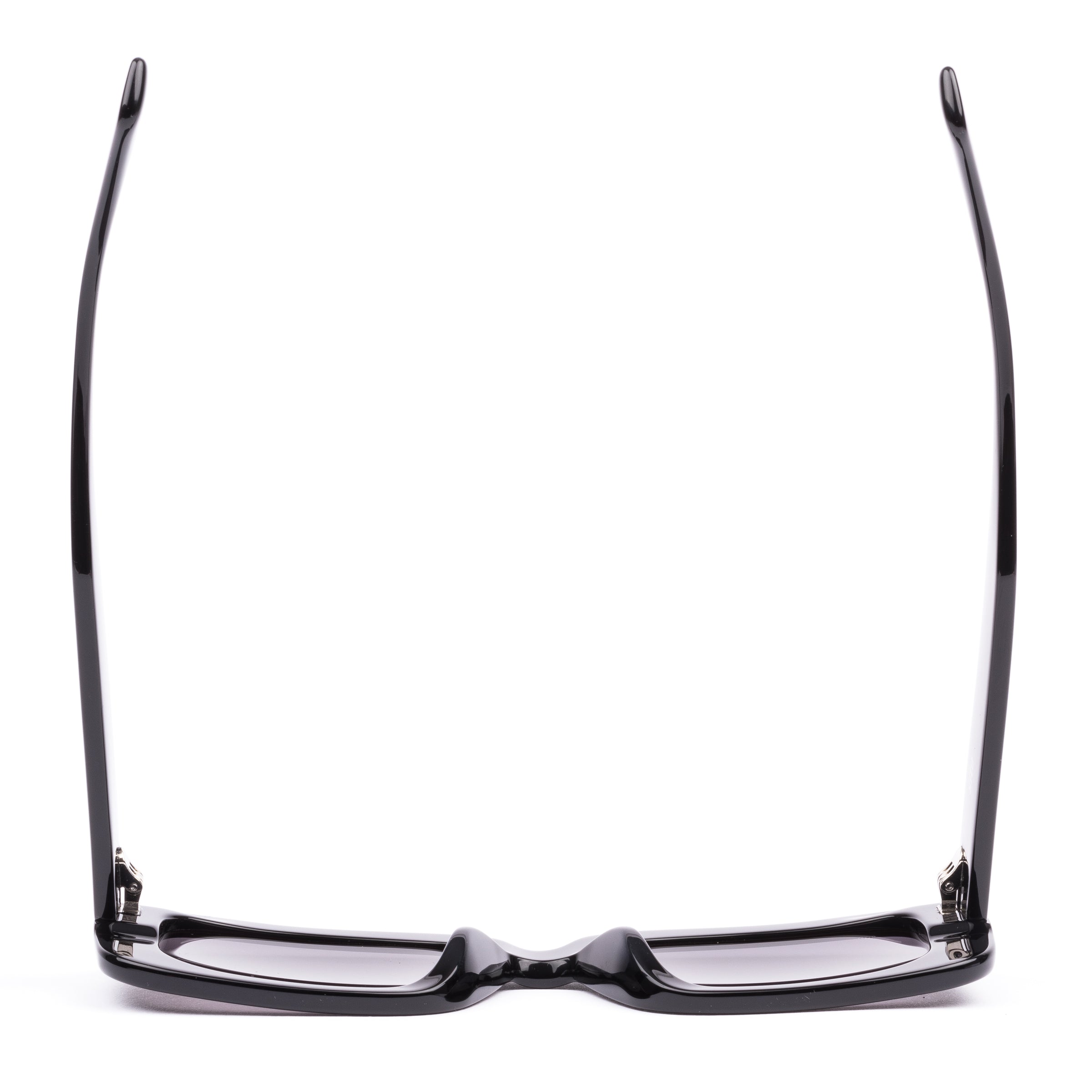 Black sunglasses with gray lenses on a white background