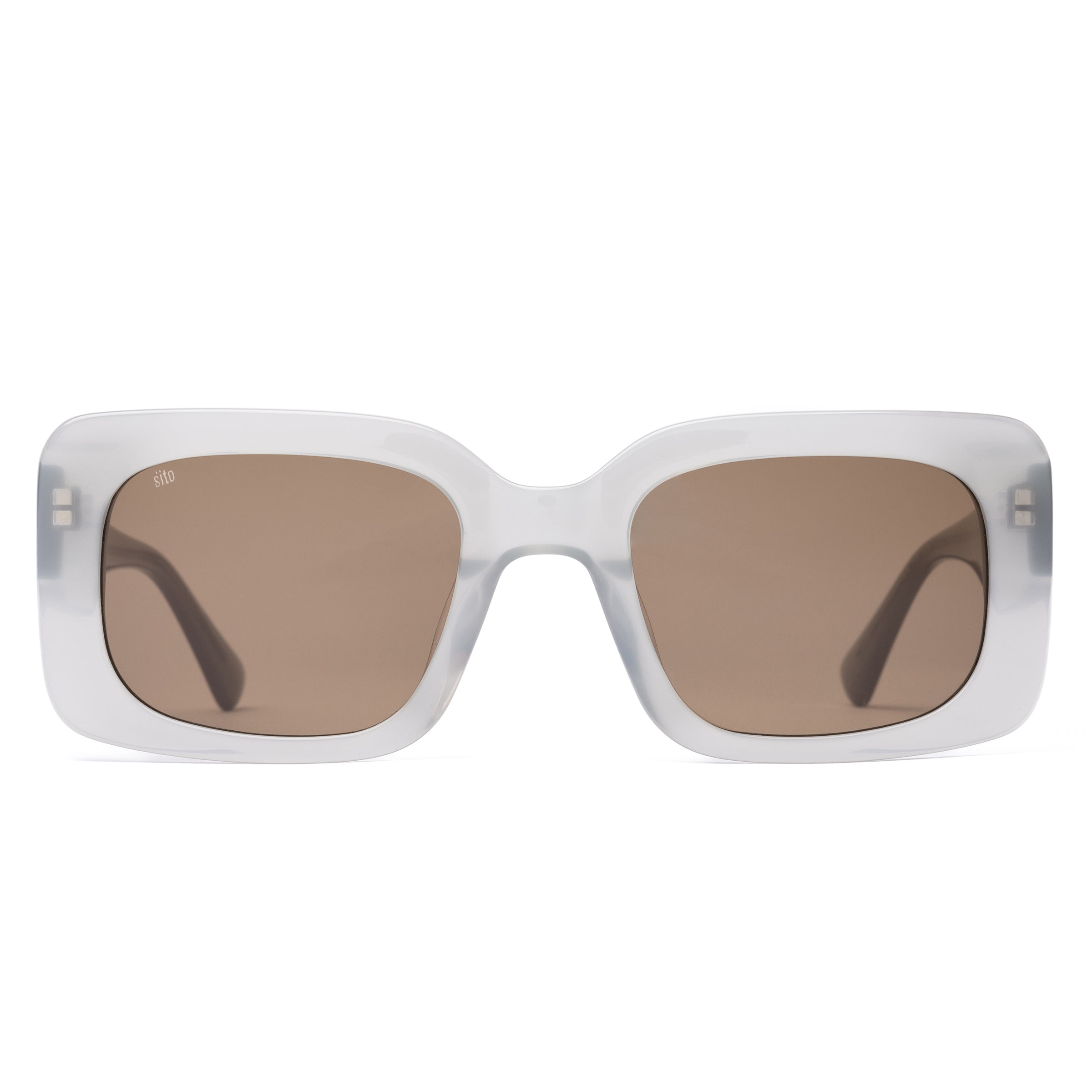 White sunglasses with brown lenses on a white background