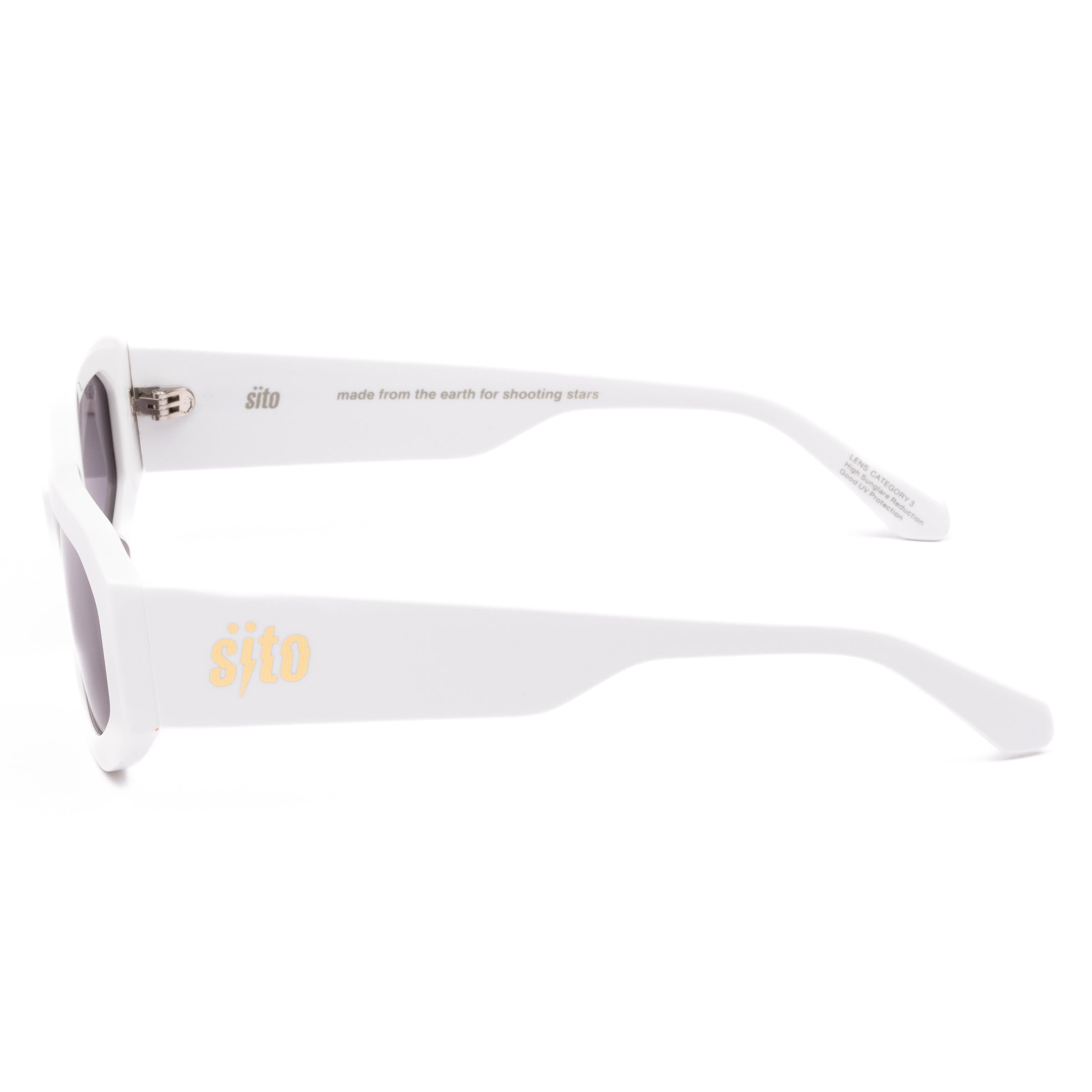 White sunglasses with dark lenses on a white background