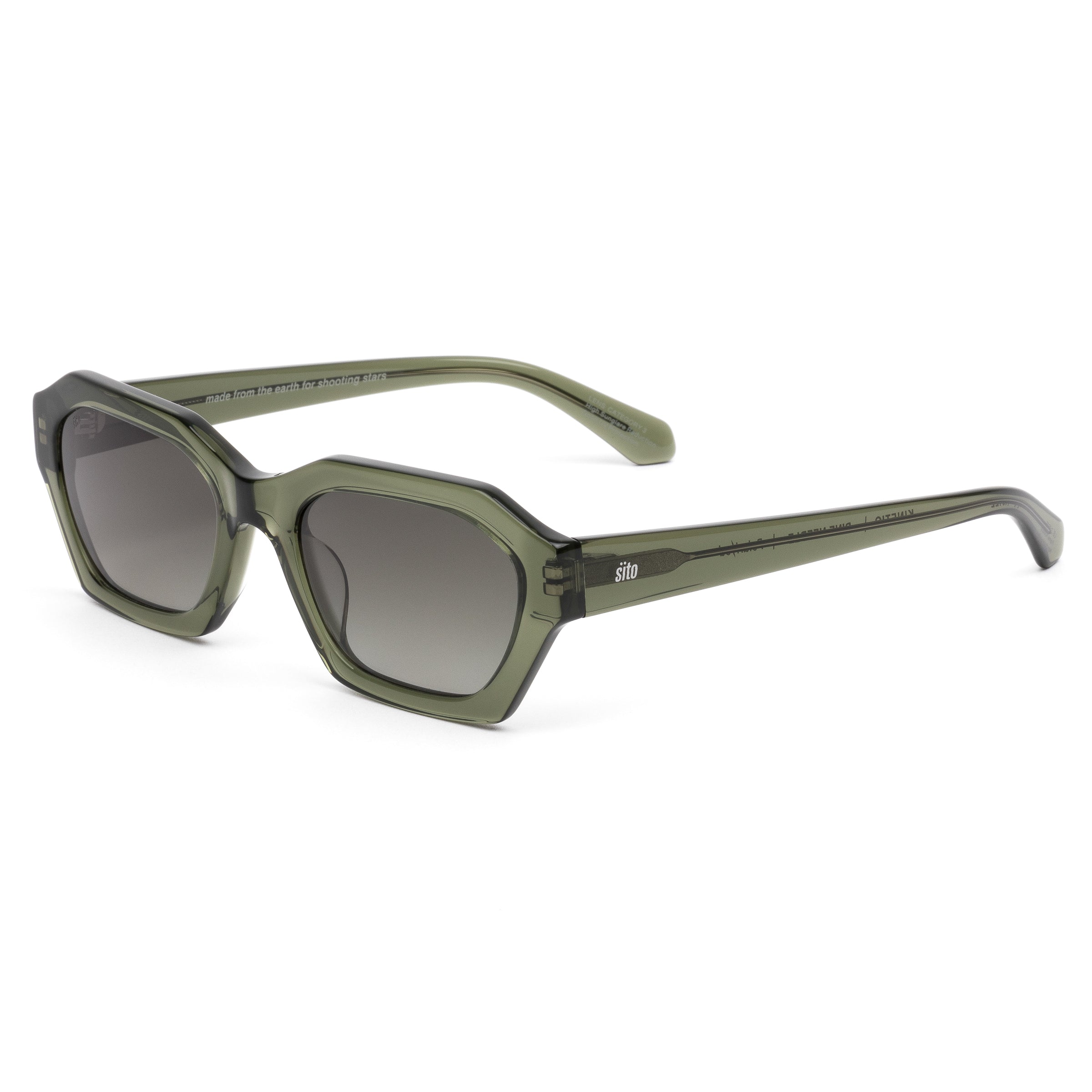 Green sunglasses with a gradient lens on a white background