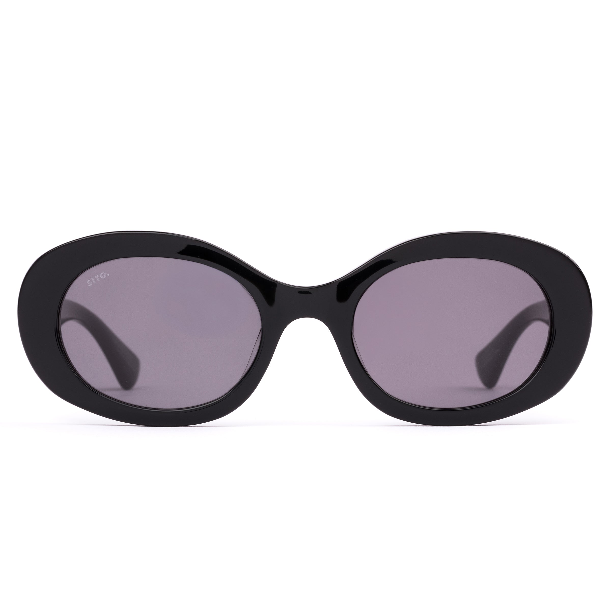 Black oval sunglasses on a white background