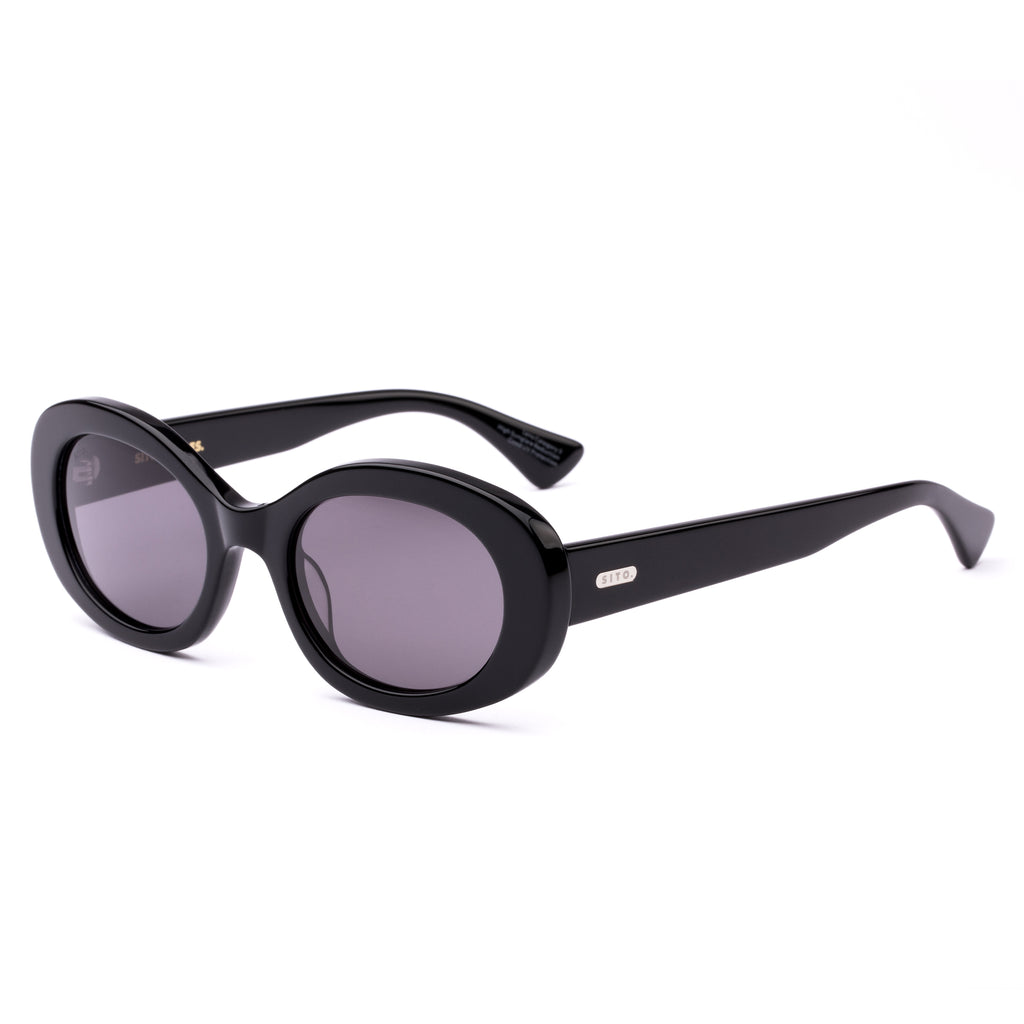 Black oval sunglasses on a white background