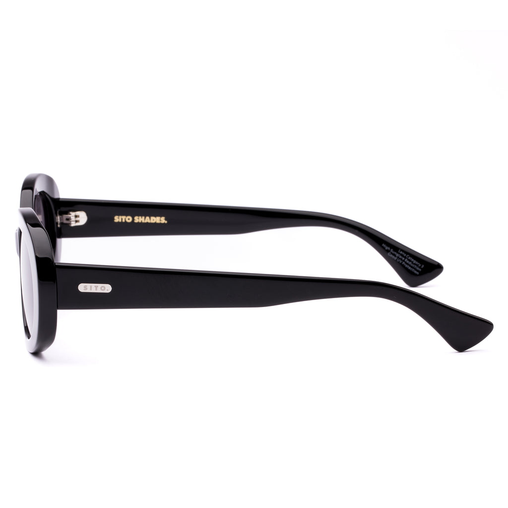 Black oval sunglasses on a white background