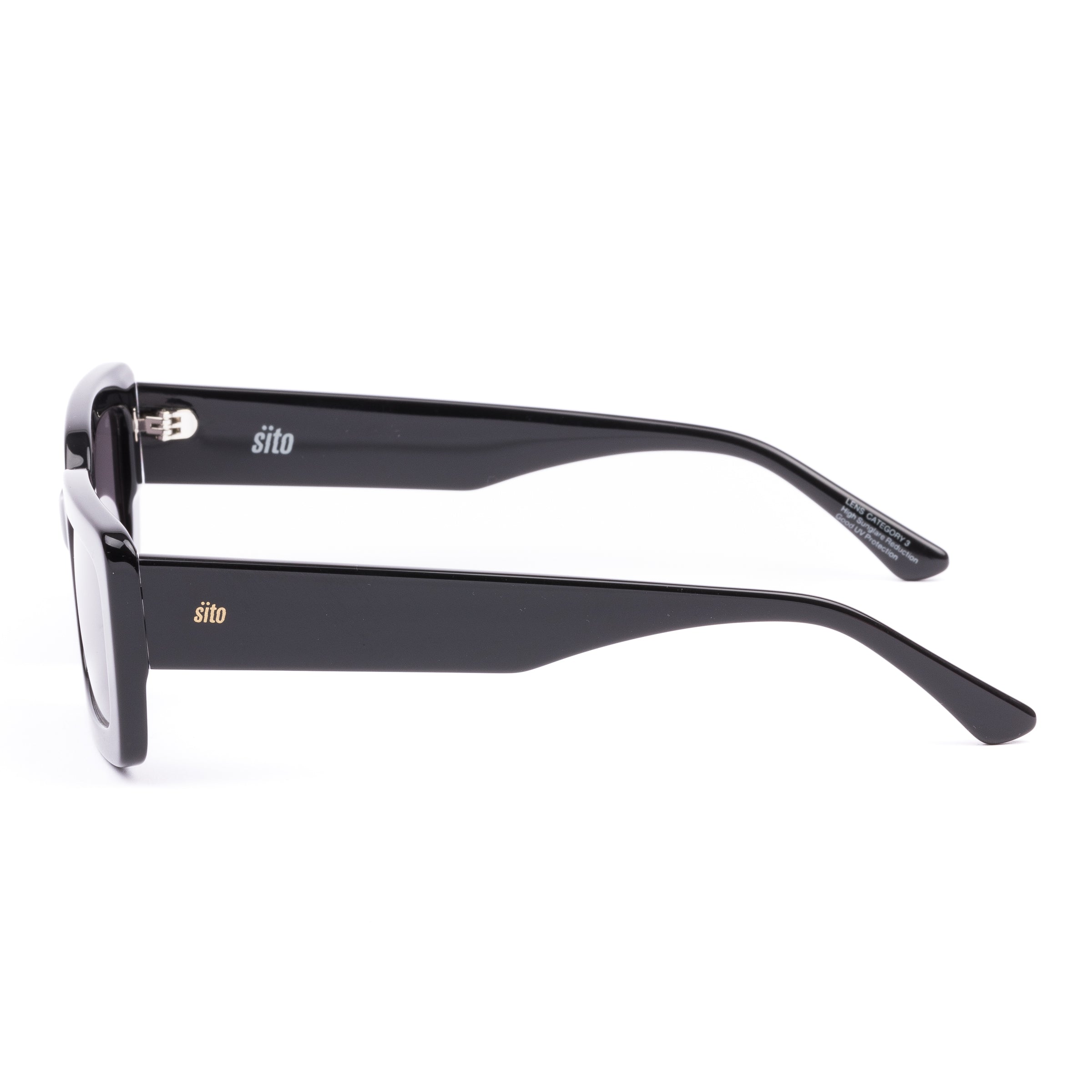 Black sunglasses with gray lenses on a white background