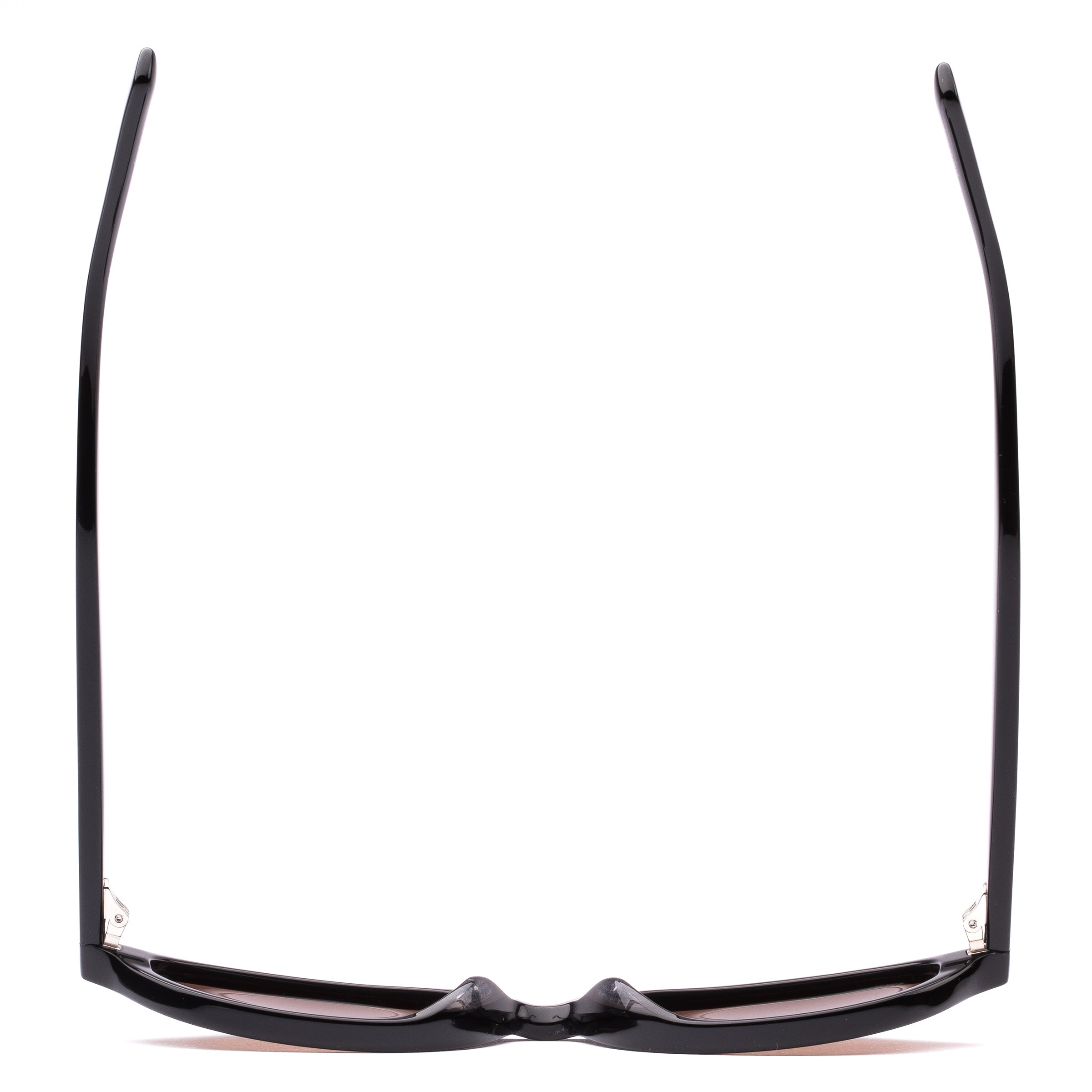 Black sunglasses with brown lenses on a white background