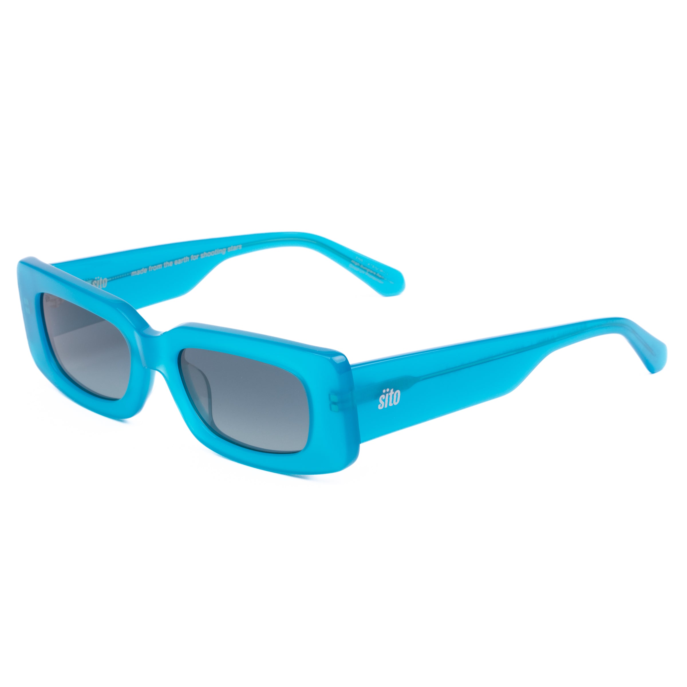 Blue sunglasses with a white background