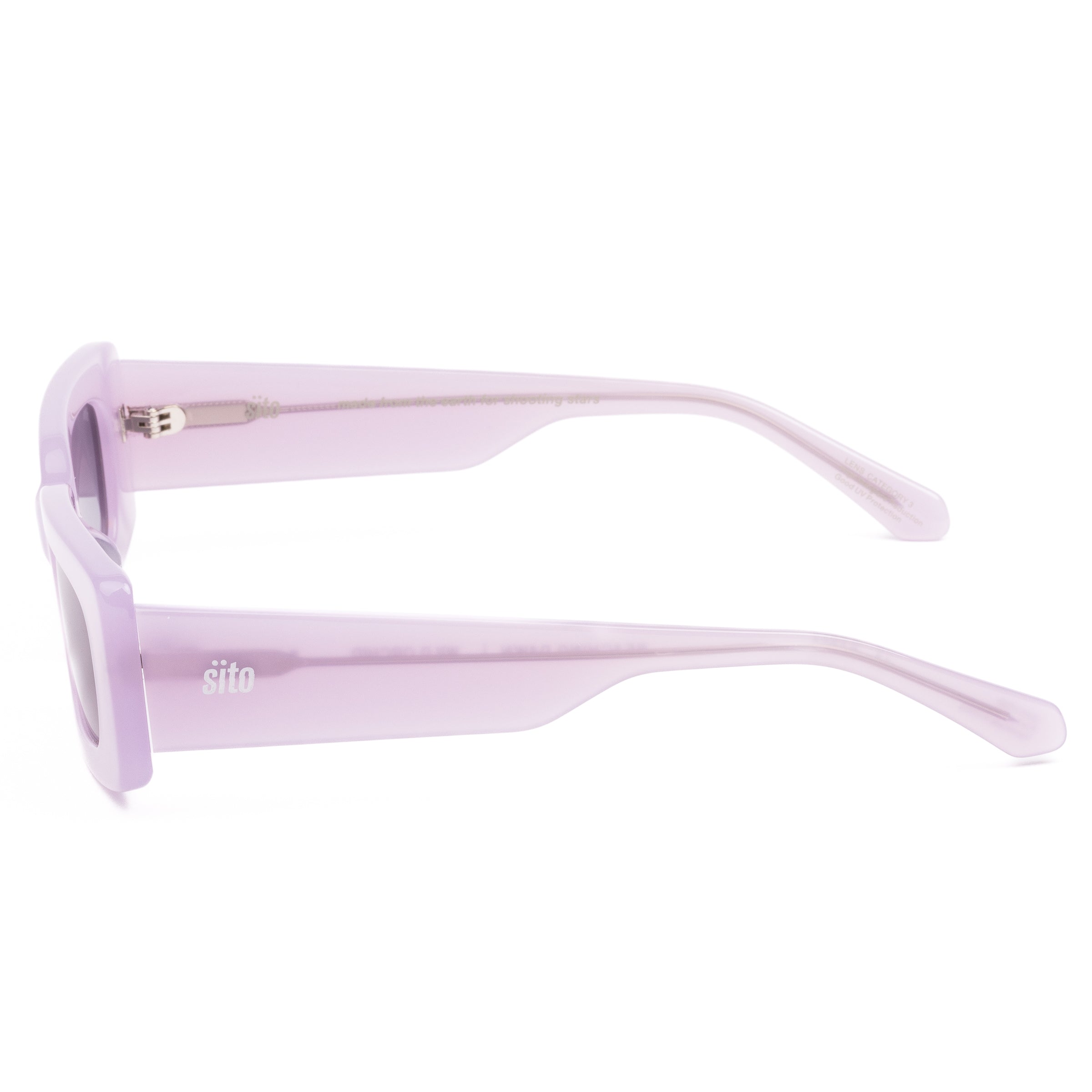 Pink sunglasses with dark lenses on a white background