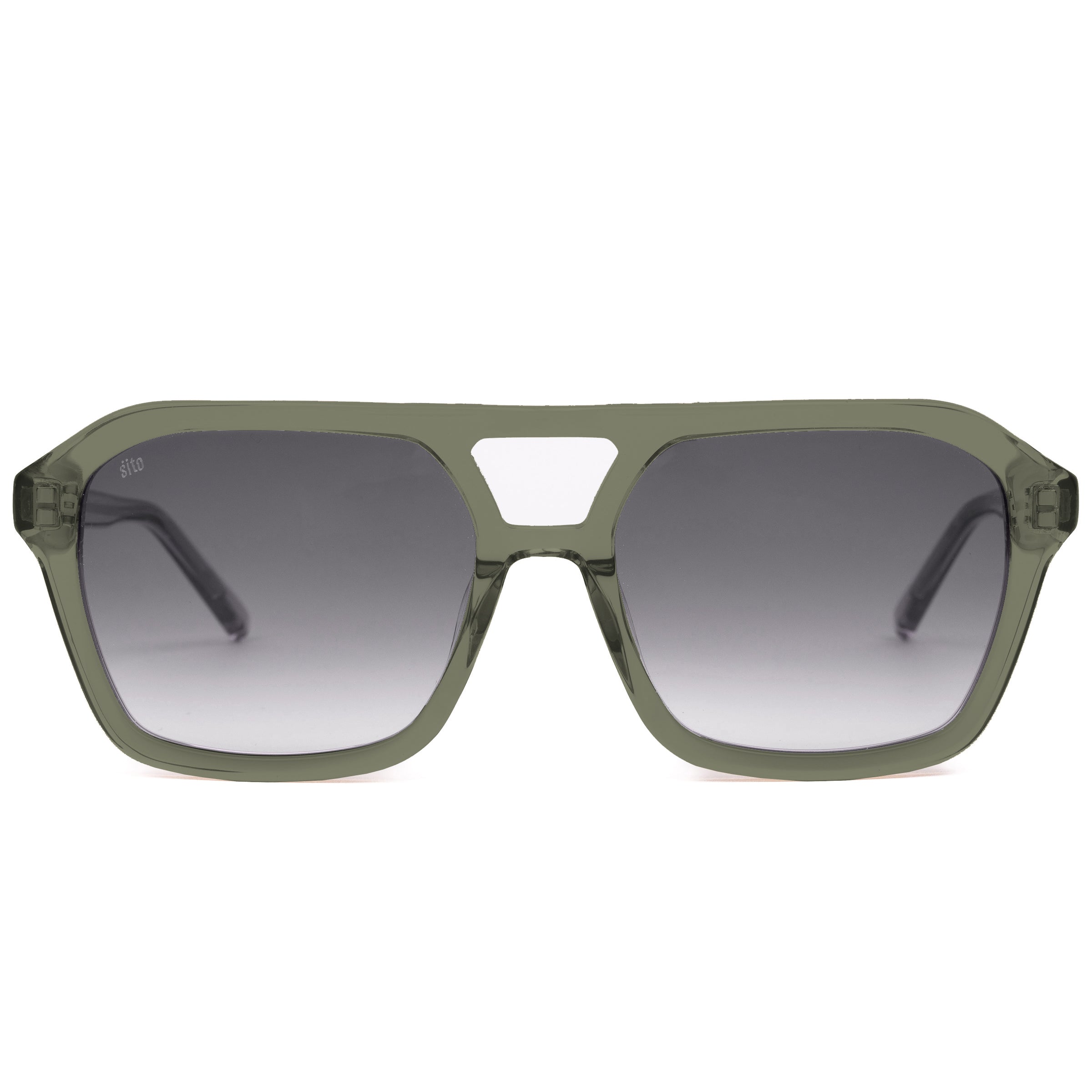 Green sunglasses with a gradient lens on a white background