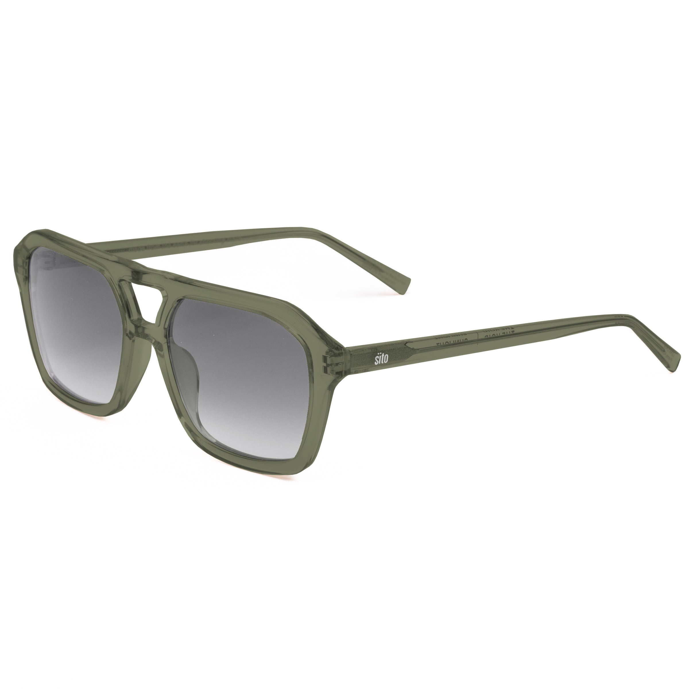 Green sunglasses with gradient lenses on a white background