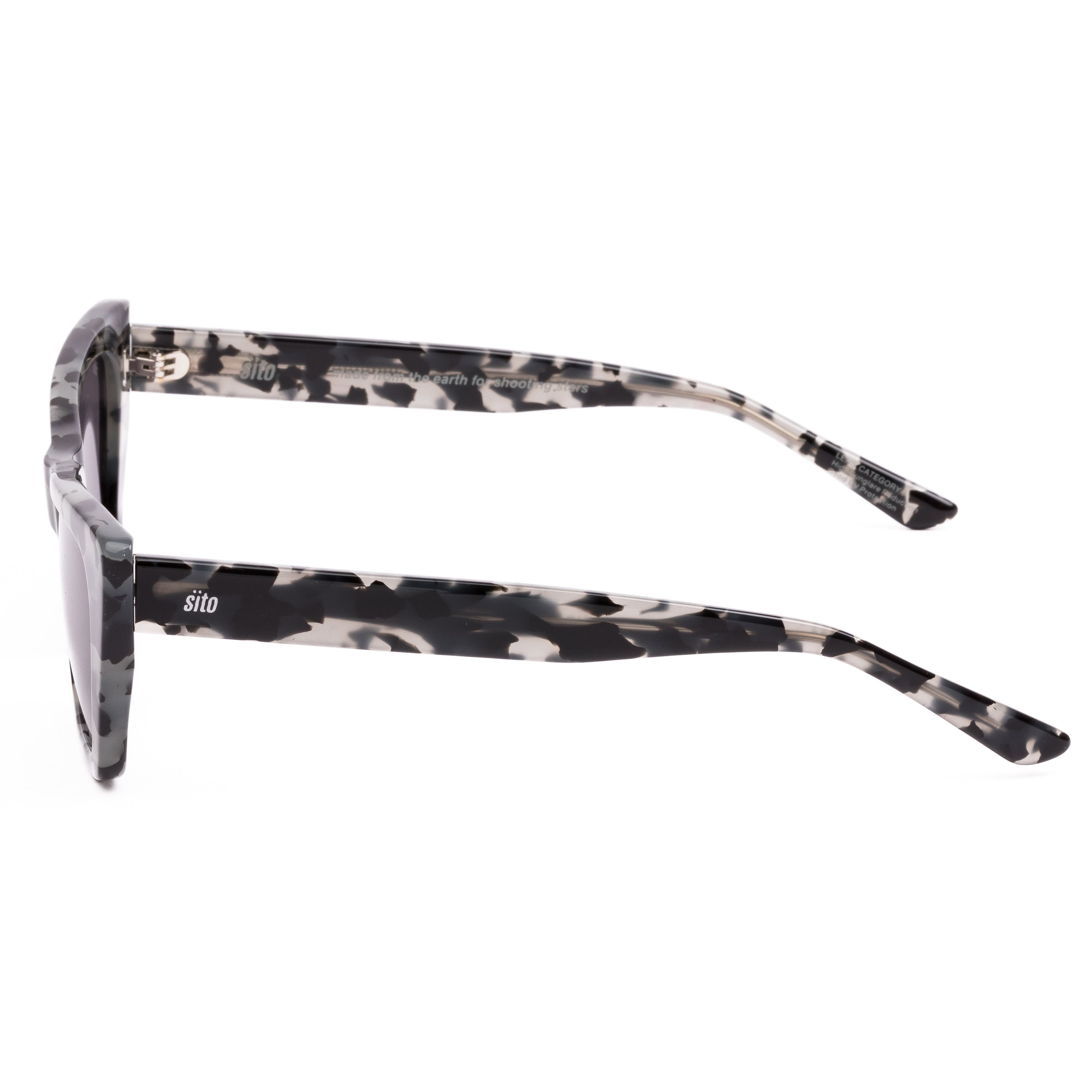 Cat-eye sunglasses with a tortoiseshell frame on a white background