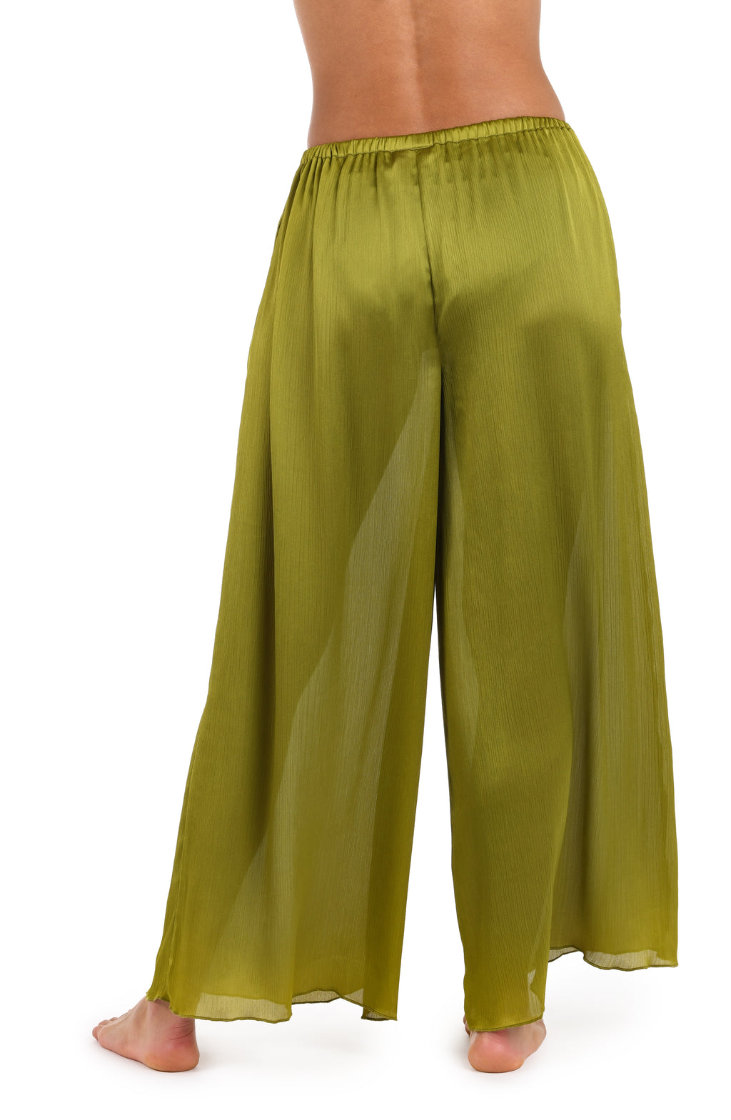 Olive green wide-leg pants on a white background