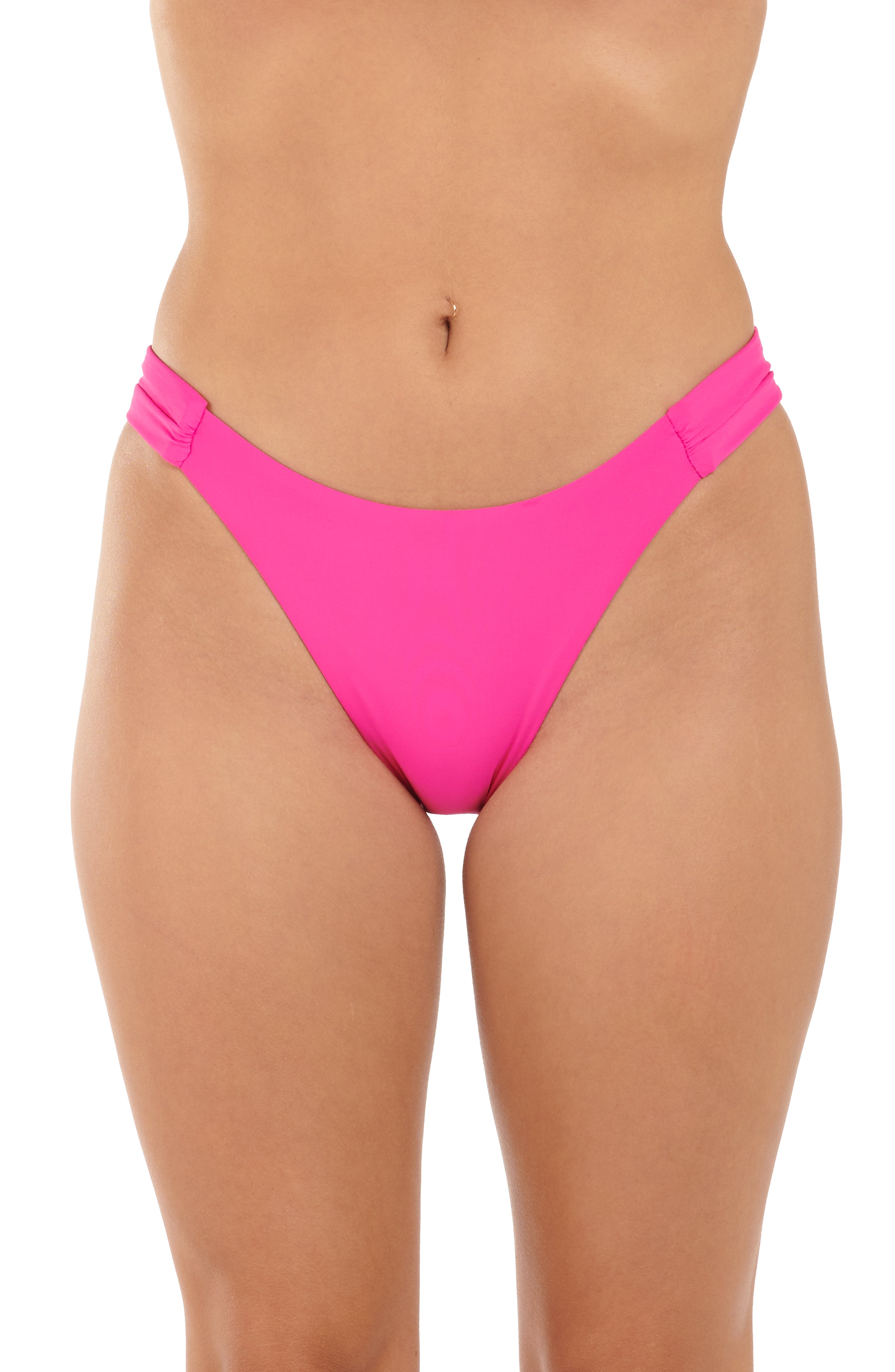 Bright pink bikini bottom on a white background