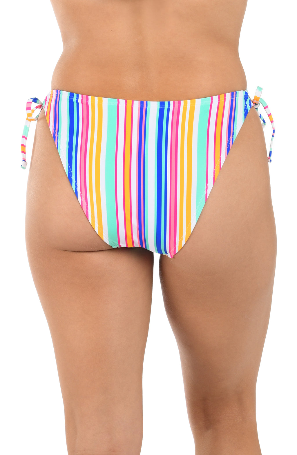 Multicolored striped bikini bottom on a white background
