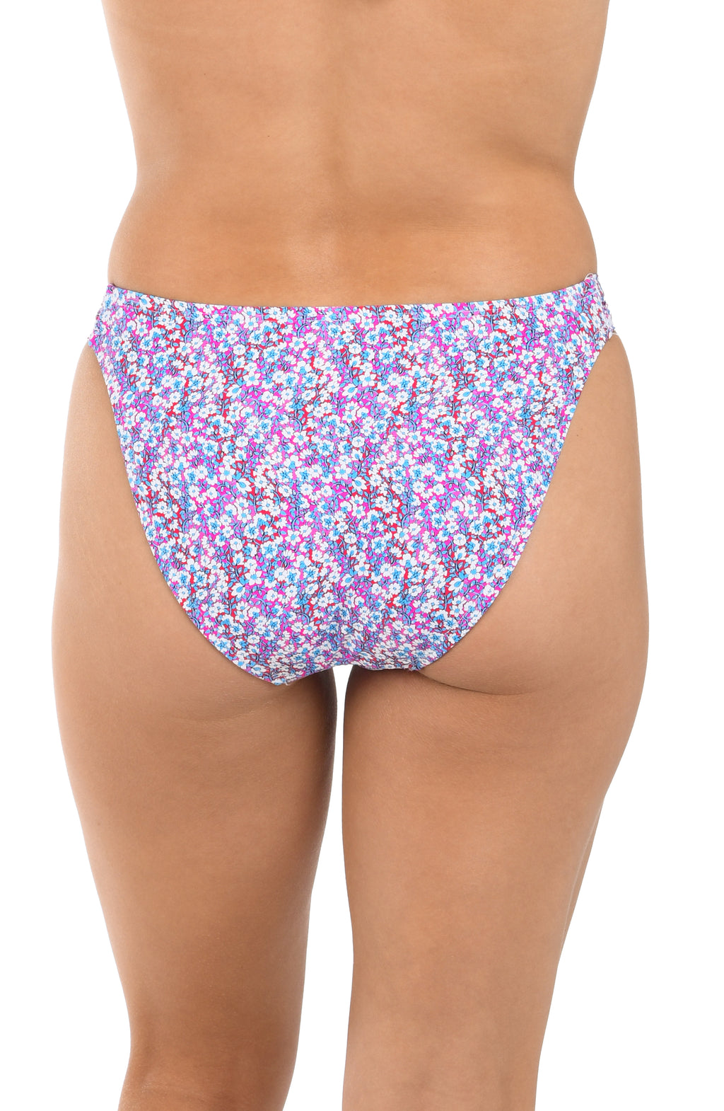 Floral-patterned underwear worn by a person on a white background