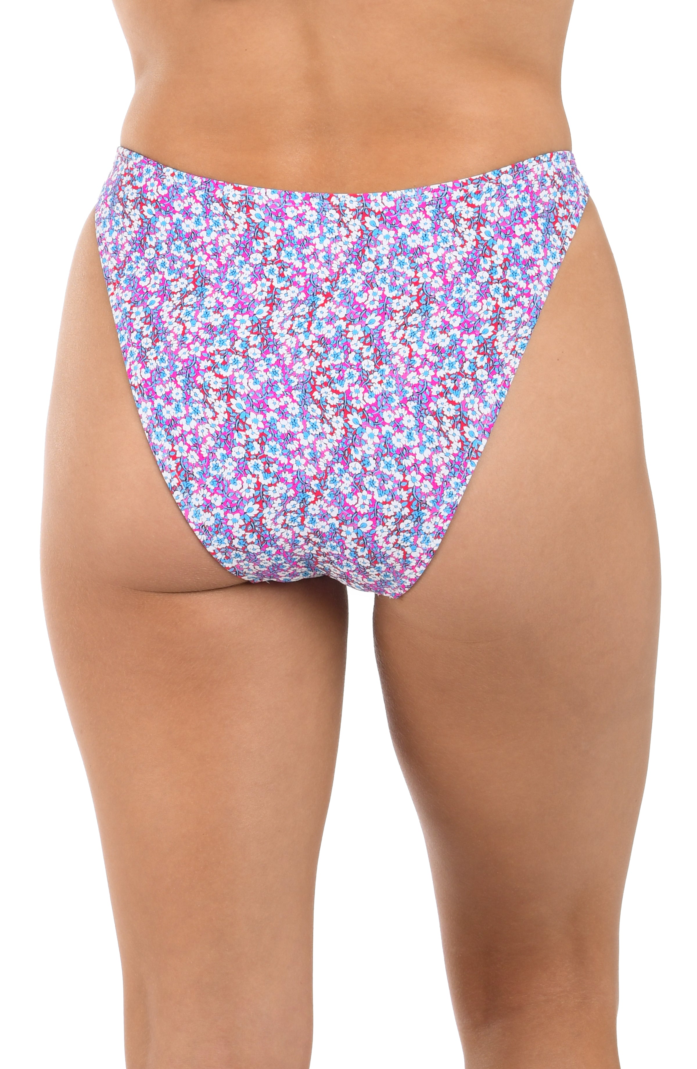 Multicolored patterned bikini bottom on a white background