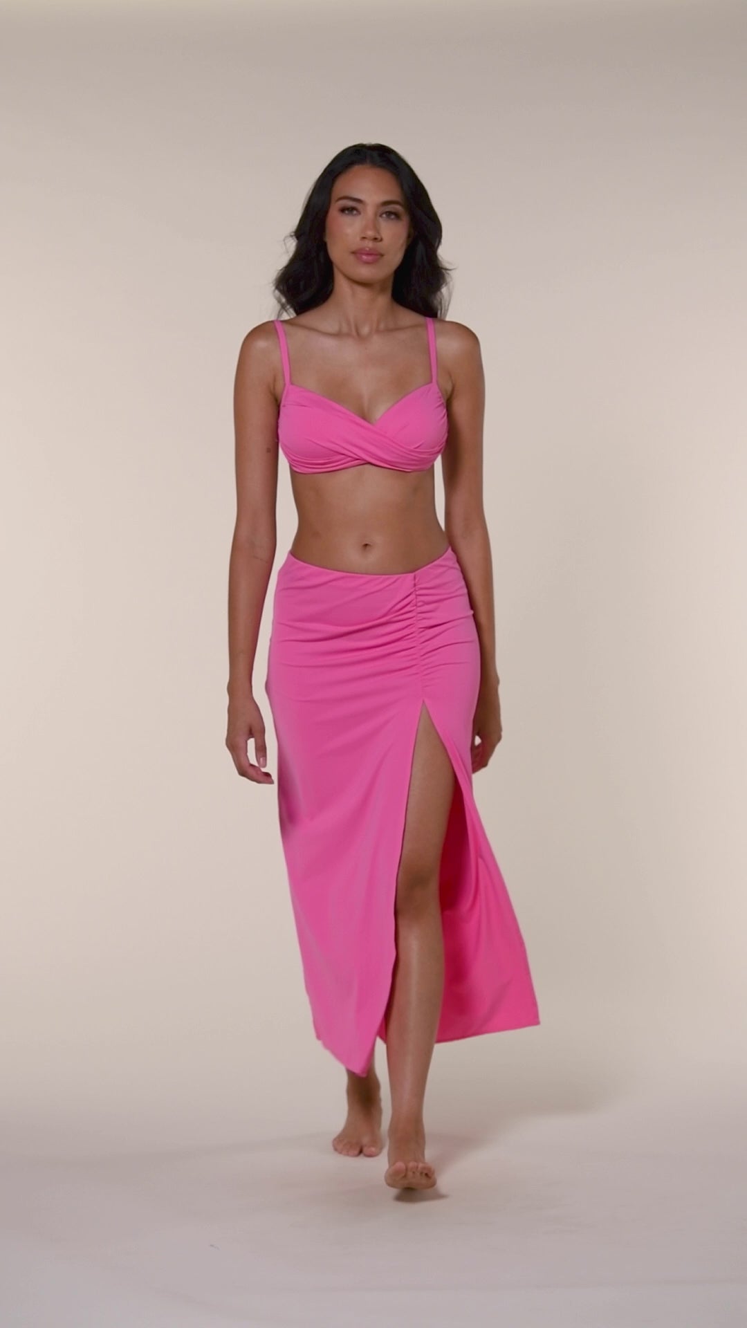 La Blanca Island Goddess Wrap Front Over The Shoulder Bikini Top- Rose Pink