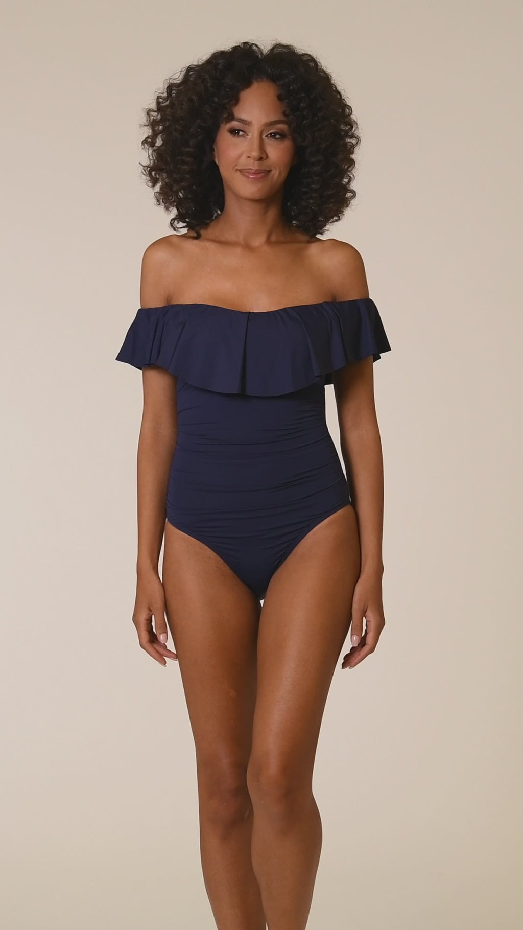 La Blanca Island Goddess Off The Shoulder Ruffle One Piece - Indigo